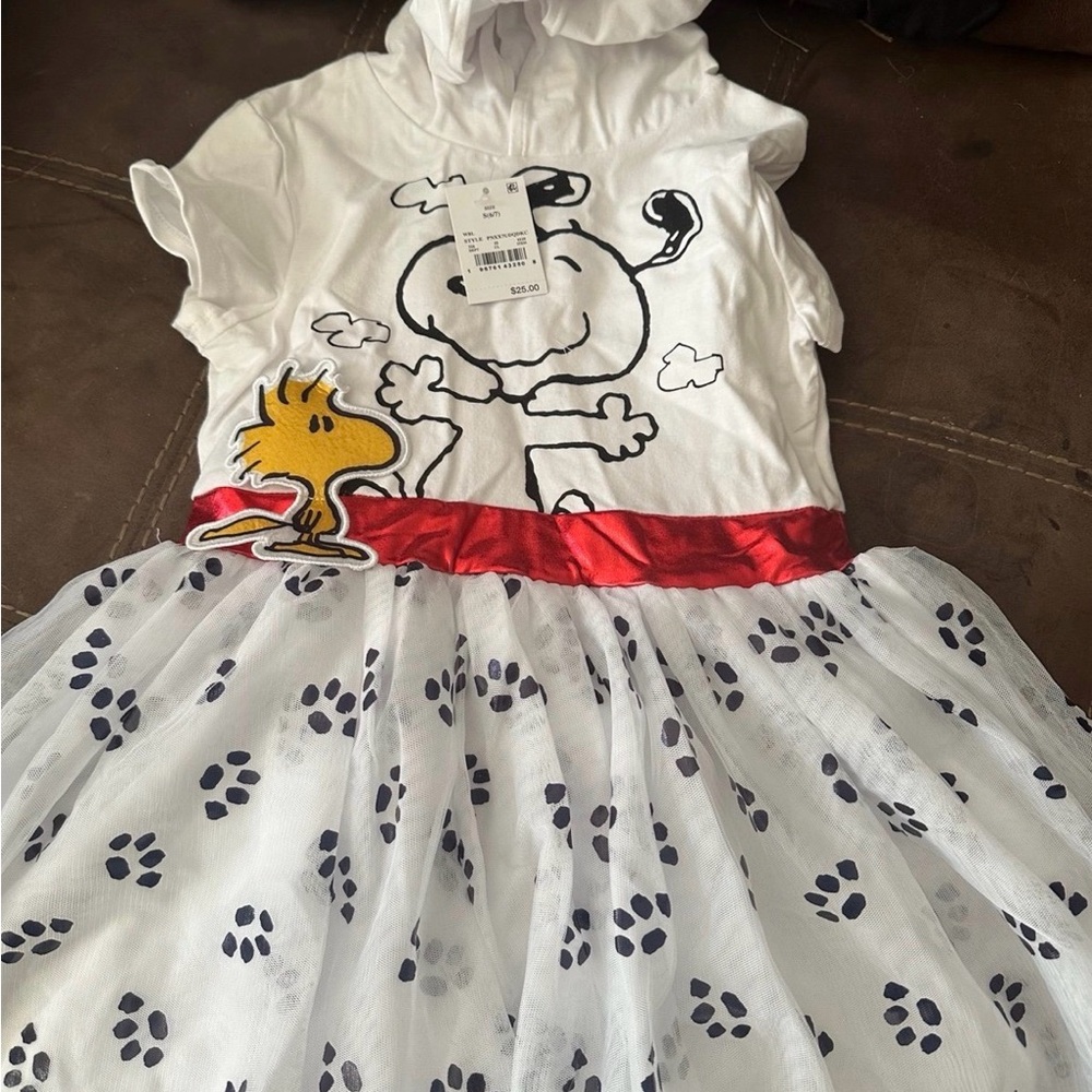Kids Casual Dress with Cartoon Print and Red Accent
